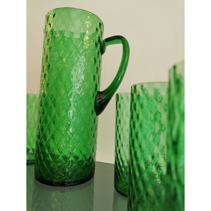 Vintage orangeade set with emerald green facet 1960s