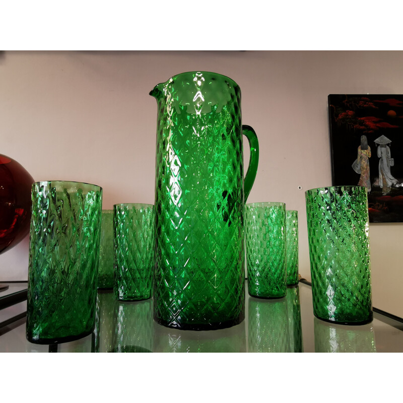 Vintage orangeade set with emerald green facet 1960s