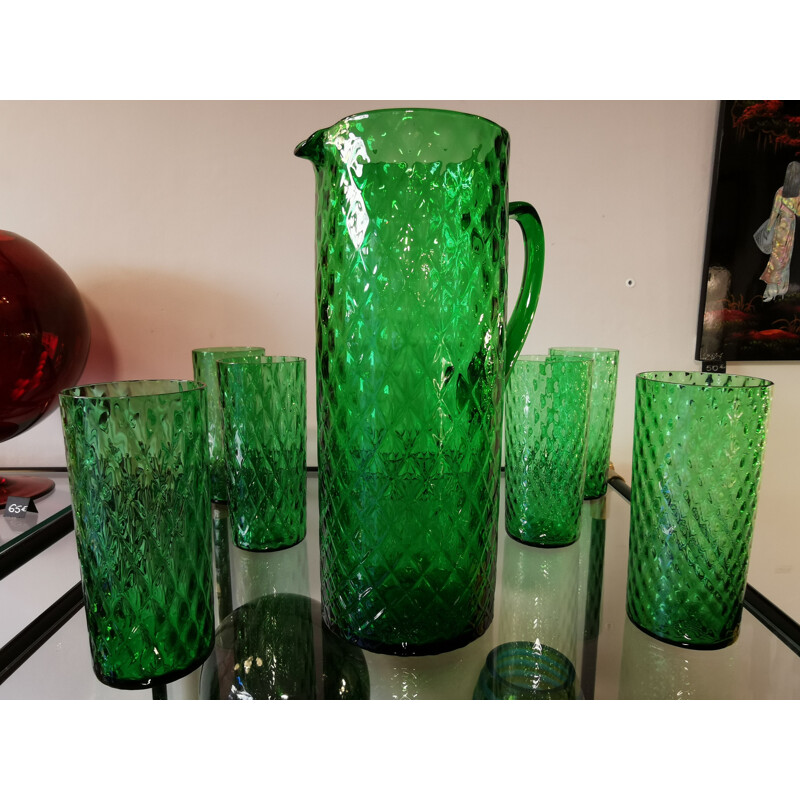 Vintage orangeade set with emerald green facet 1960s