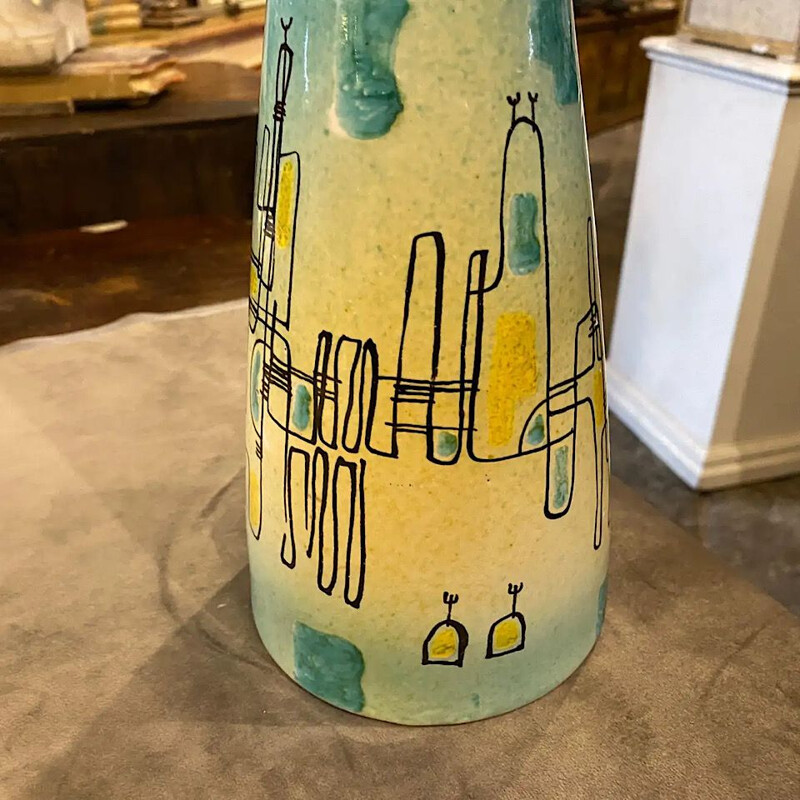 Modern vintage hand painted ceramic vase, Italy 1950