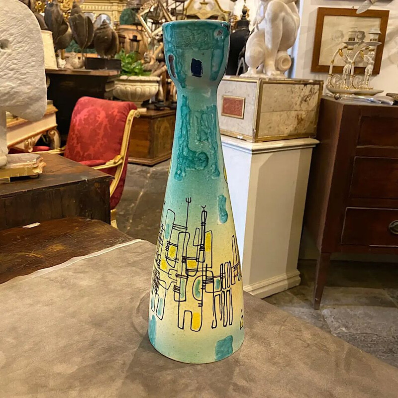 Vaso moderno vintage in ceramica dipinta a mano, Italia 1950