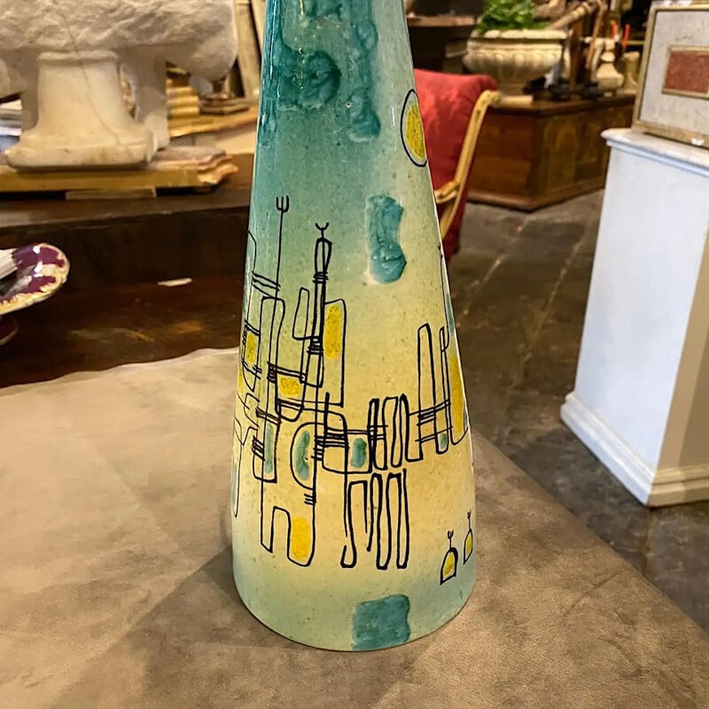 Vase vintage moderne en céramique peint à la main, Italie 1950