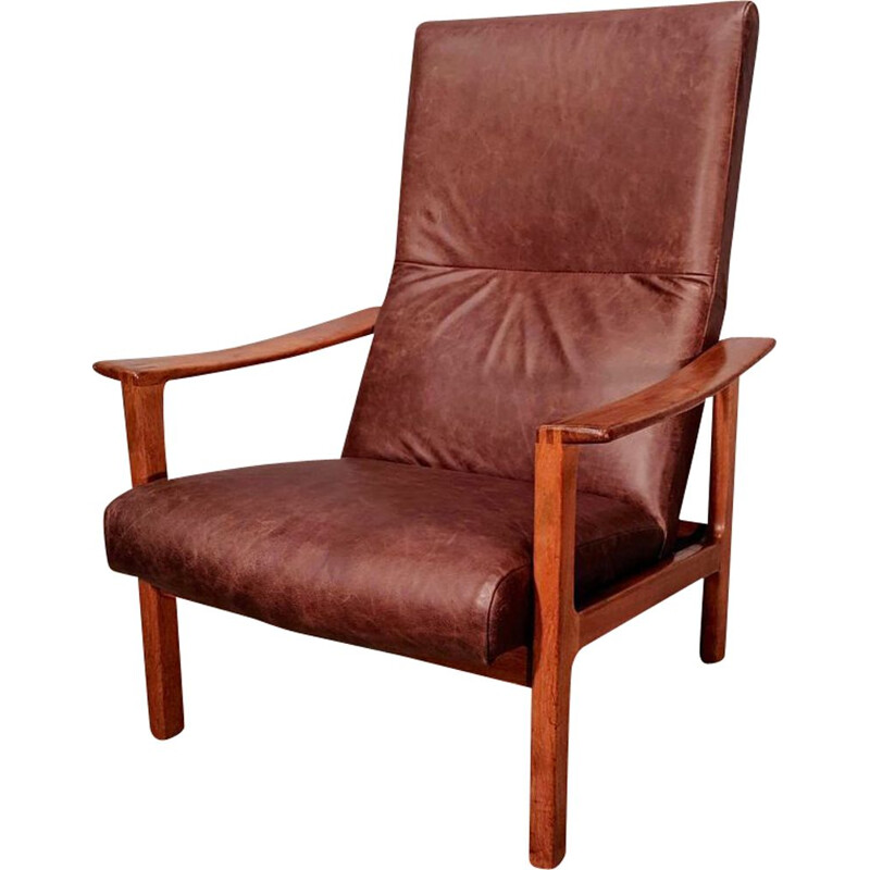 Vintage Club armchair in leather and teak by Bröderna Andersson 1960