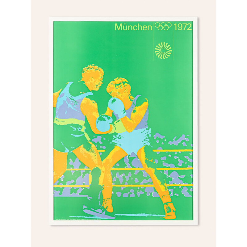 Poster olimpico d'epoca in cornice di legno, Germania 1970