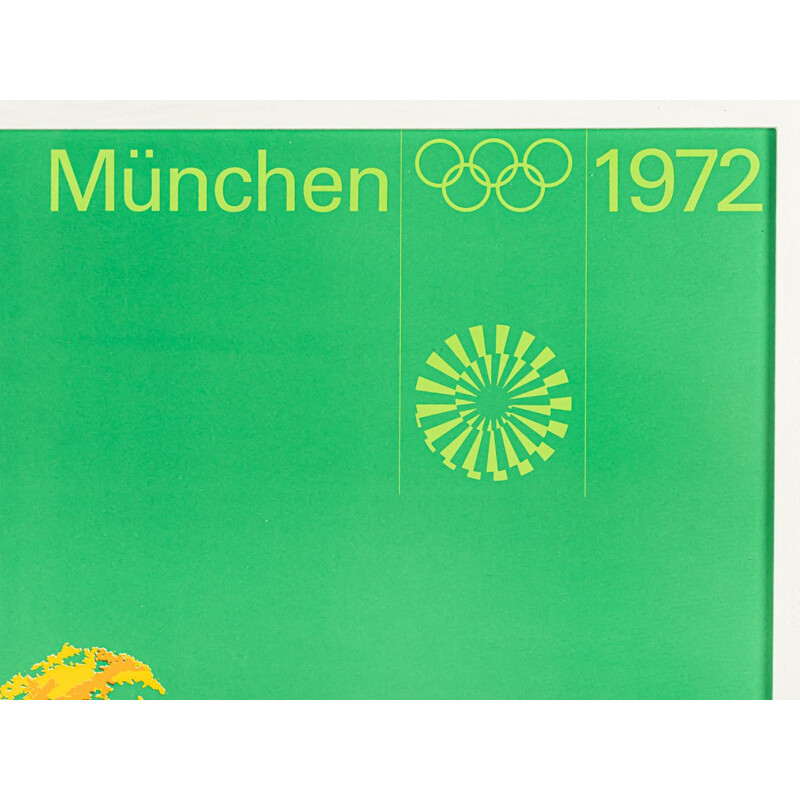 Cartaz Olímpico Vintage em moldura de madeira, Alemanha 1970