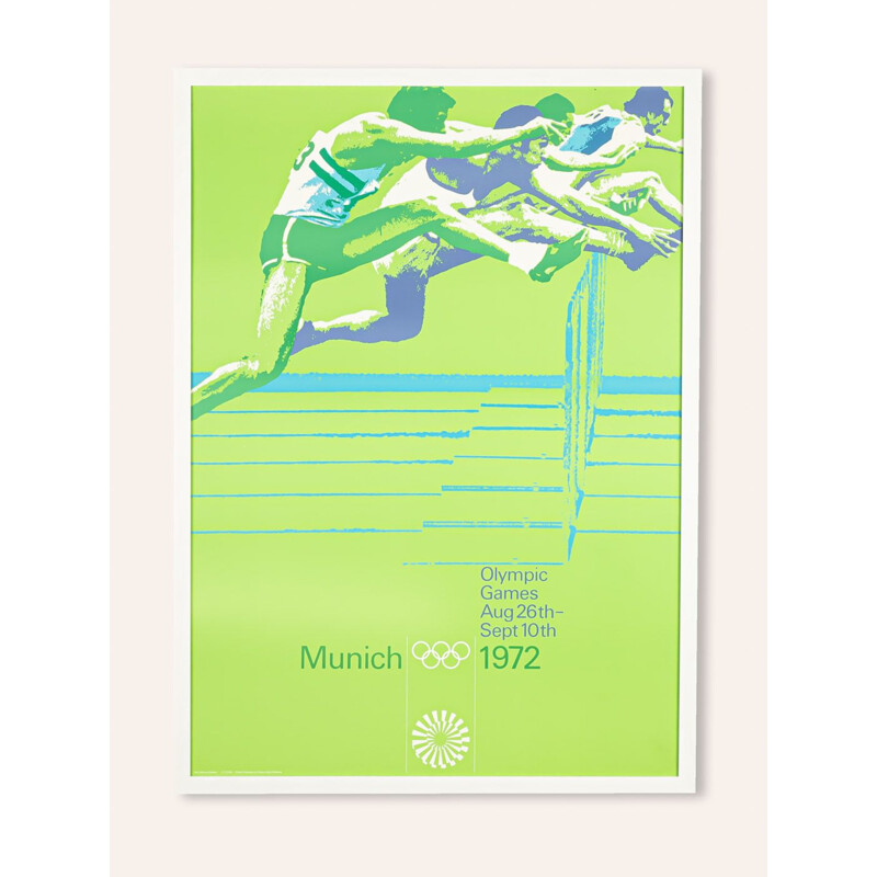 Vintage Olympische Spelen poster ingelijst in hout door Otl Aicher, Duitsland 1971