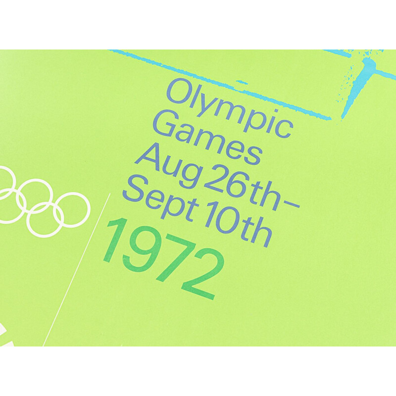 Vintage Olympic Games poster framed in wood by Otl Aicher, Germany 1971