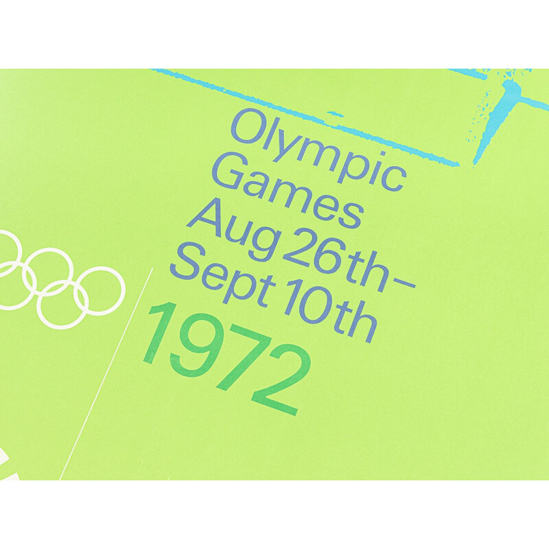 Vintage Olympische Spelen poster ingelijst in hout door Otl Aicher, Duitsland 1971