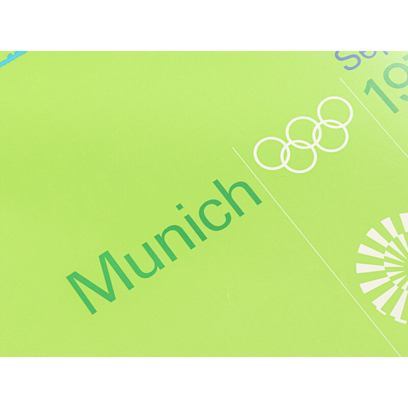 Affiche vintage jeux olympiques encadré en bois par Otl Aicher, Allemagne 1971