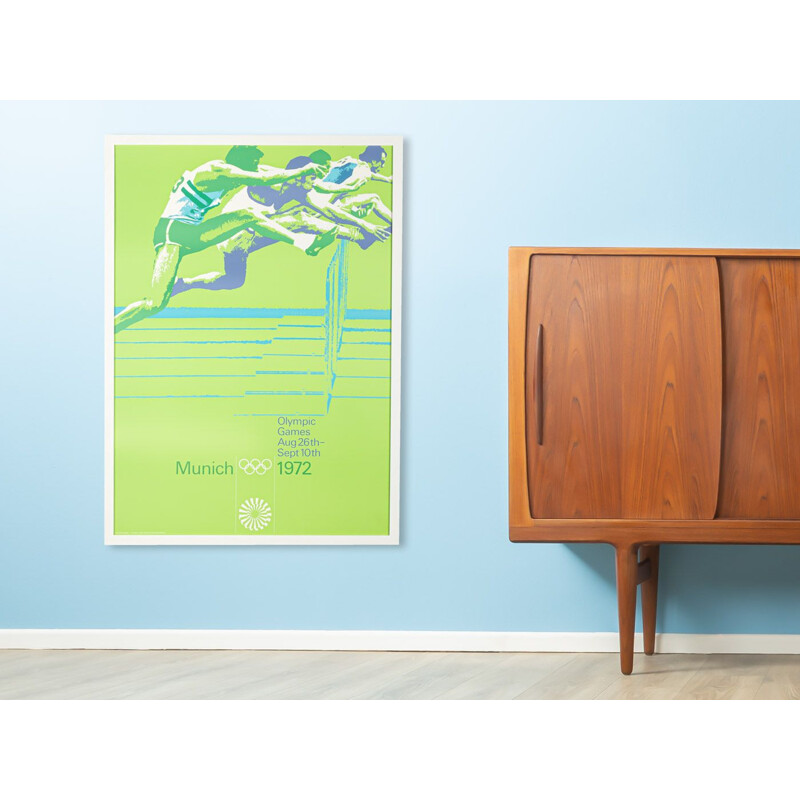 Vintage Olympic Games poster framed in wood by Otl Aicher, Germany 1971