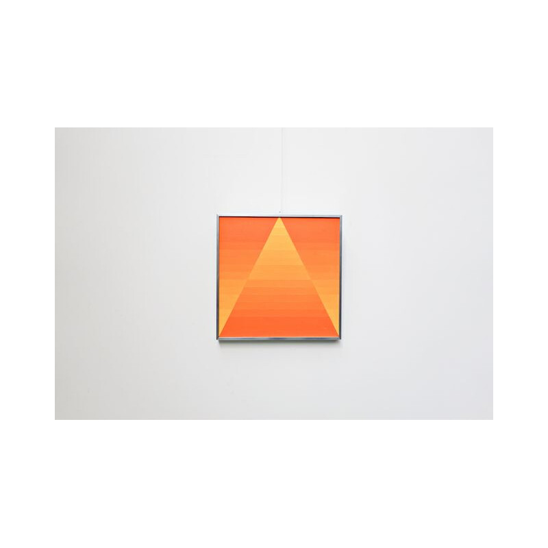 Huile sur toile vintage "composition géométrique orange" par G. Vaxelaire