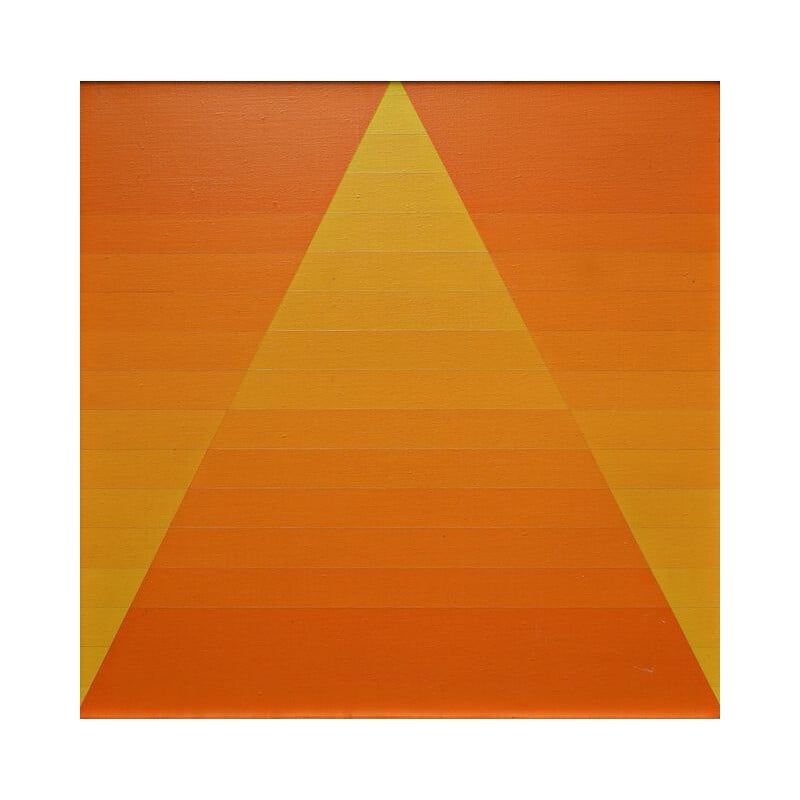 Oil on canvas vintage "orange geometric composition" by G. Vaxelaire