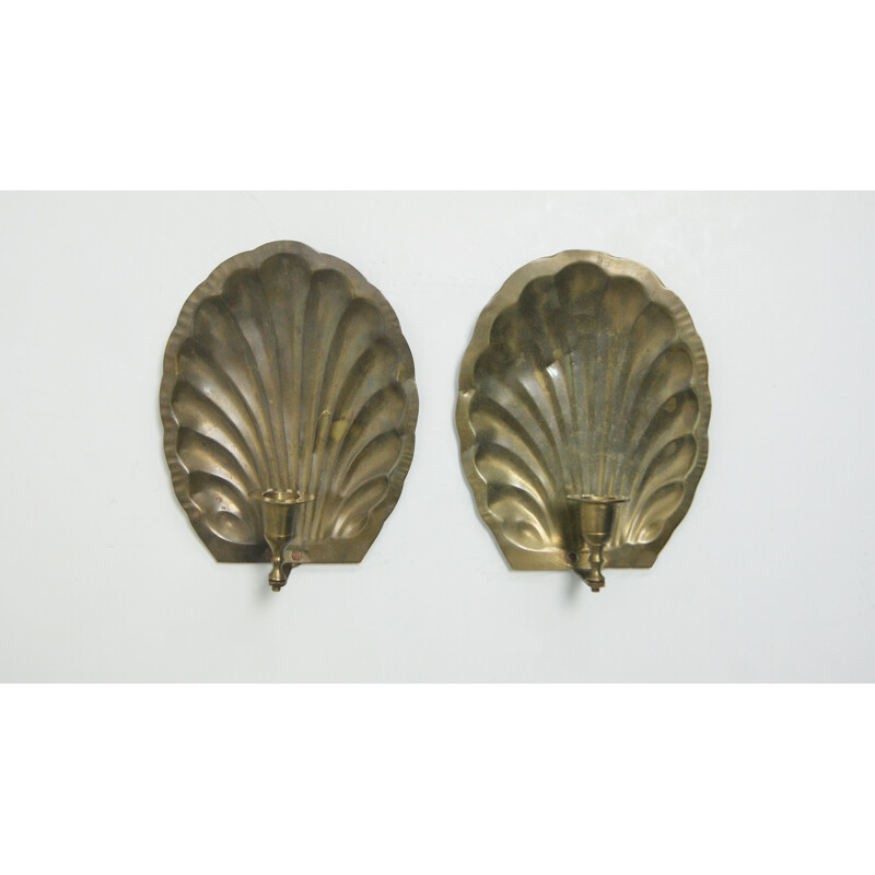 Pair of vintage Brass Shell Candle holders