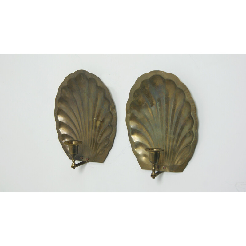 Pair of vintage Brass Shell Candle holders