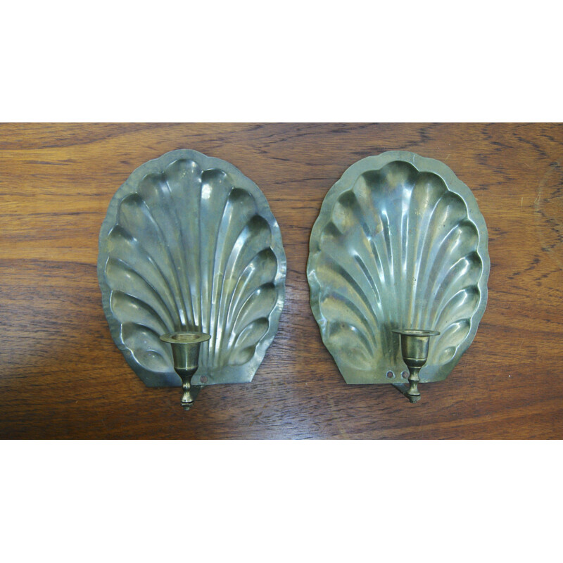 Pair of vintage Brass Shell Candle holders
