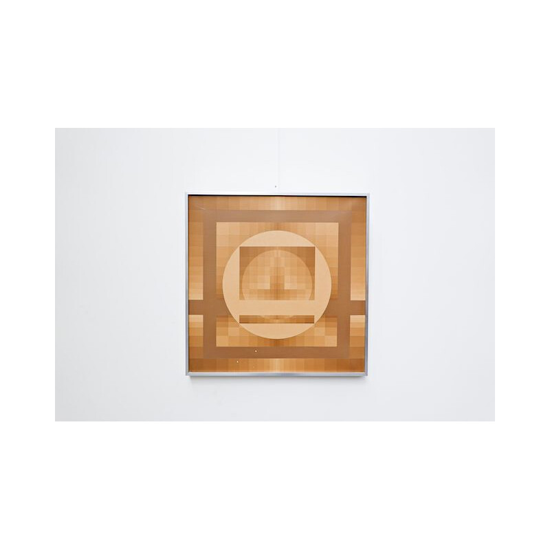 Oil on canvas vintage "geometric composition" by Georges vaxelaire, 1975
