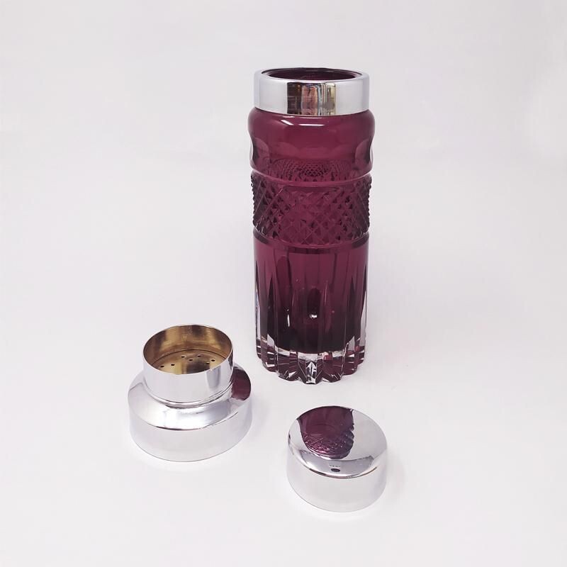 Vintage Purple Bohemian Cut Glass Cocktail Shaker, Italy 1960s