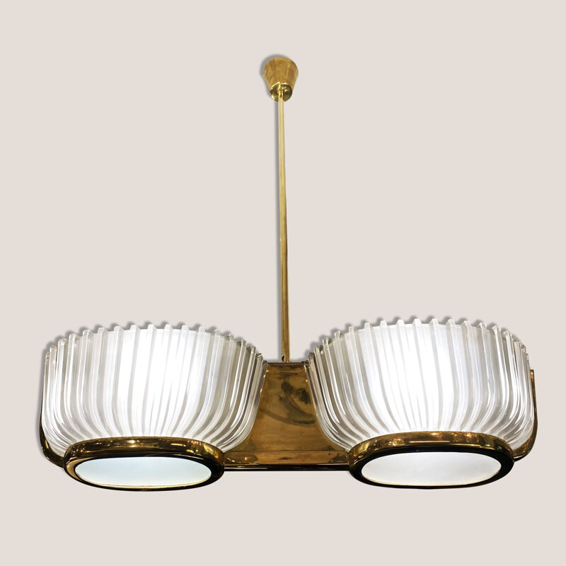 Vintage glass and brass pendant lamp Venini 1940s