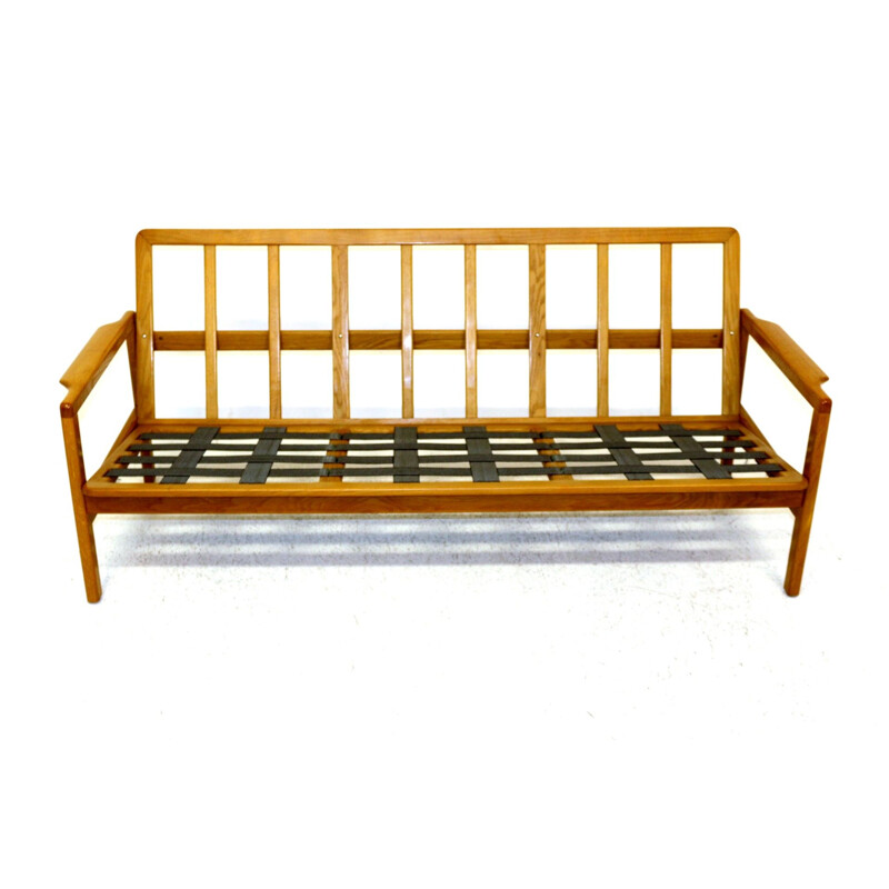 Vintage 3 seater oak sofa, Sweden 1960s