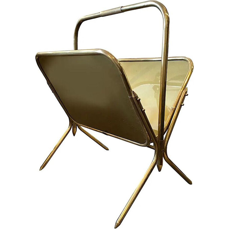 Vintage Modern Solid Brass Magazine Rack, Italian 1950s