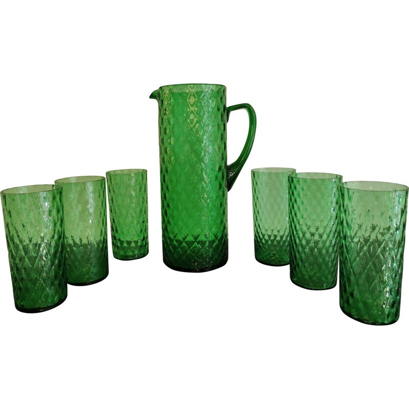 Vintage orangeade set with emerald green facet 1960s