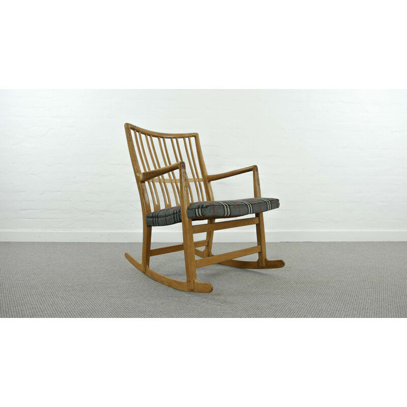 Vintage Rocking Chair ML-33 by Hans J. Wegner with Floral Carvings for Mikael Laursen 1940s