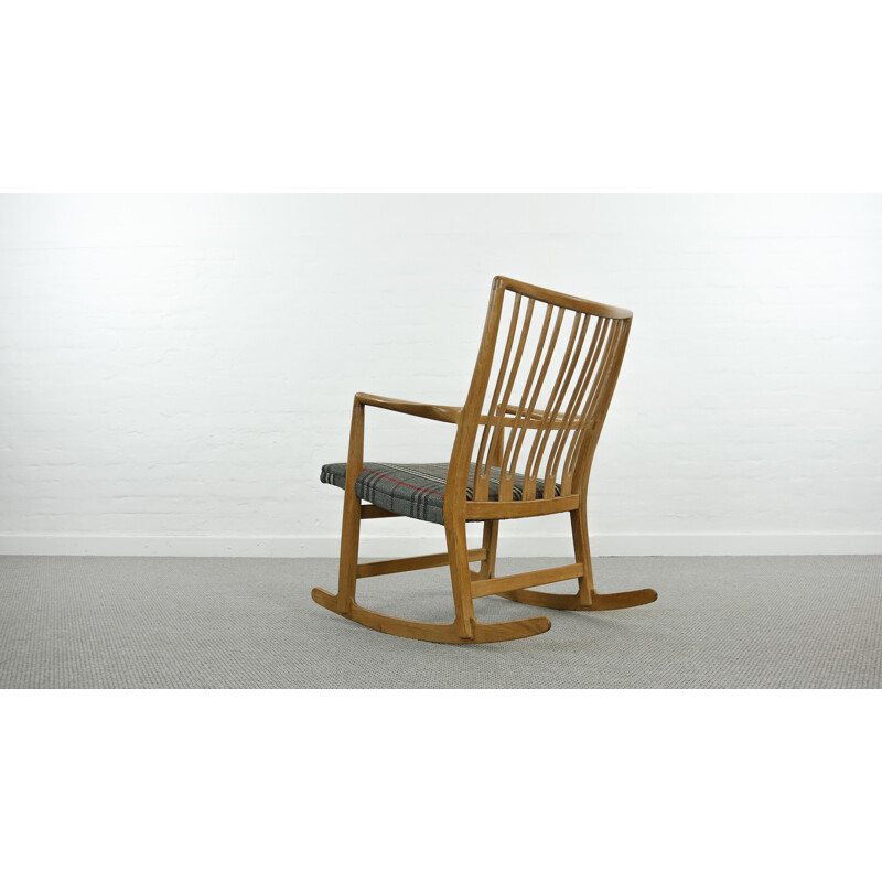Vintage Rocking Chair ML-33 by Hans J. Wegner with Floral Carvings for Mikael Laursen 1940s