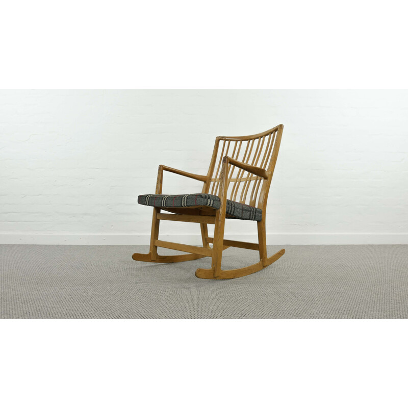 Vintage Rocking Chair ML-33 by Hans J. Wegner with Floral Carvings for Mikael Laursen 1940s