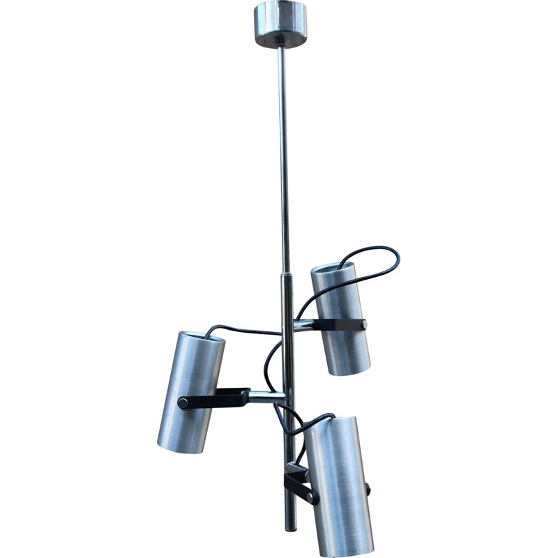 Vintage brushed stainless steel waterfall chandelier, French 1970s