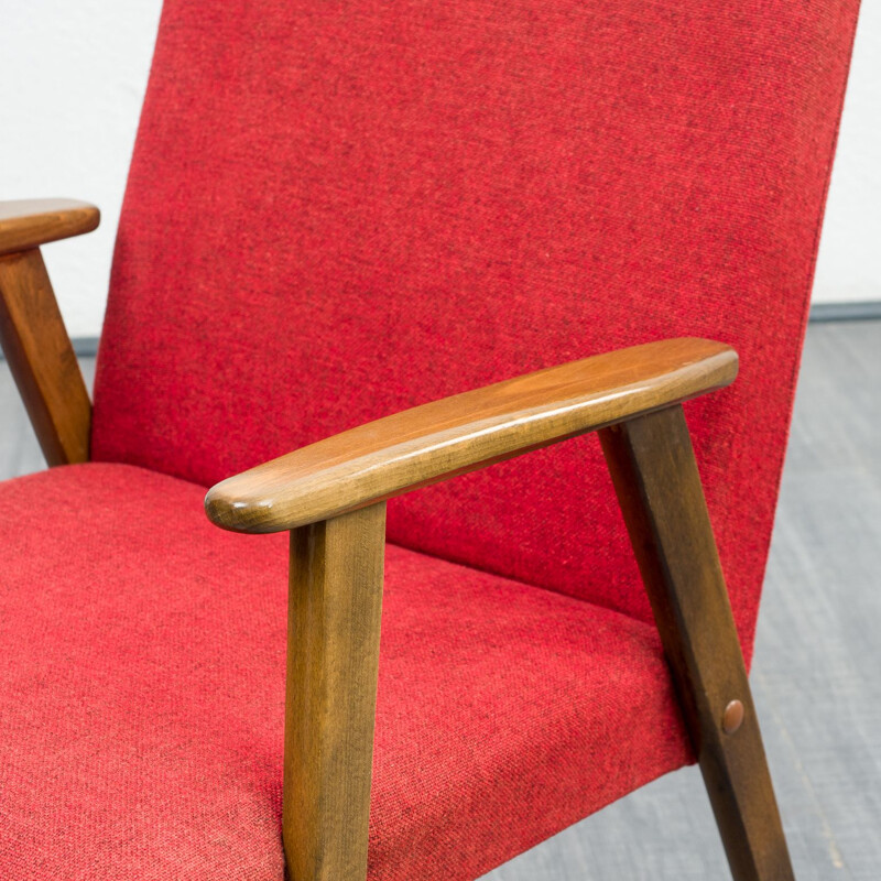 Vintage solid wooden chair red, Scandinavian 1950s
