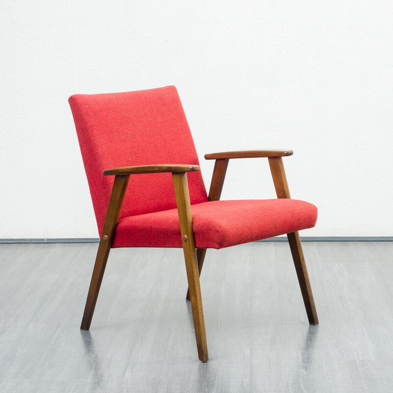 Vintage solid wooden chair red, Scandinavian 1950s