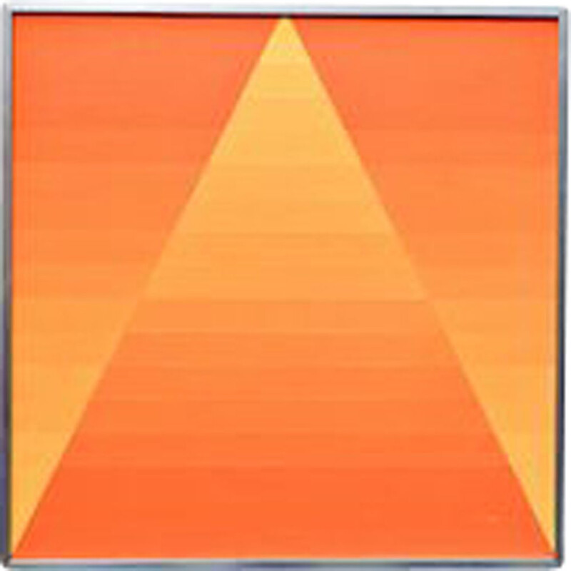 Oil on canvas vintage "orange geometric composition" by G. Vaxelaire