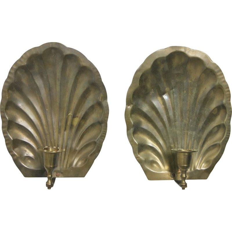 Pair of vintage Brass Shell Candle holders