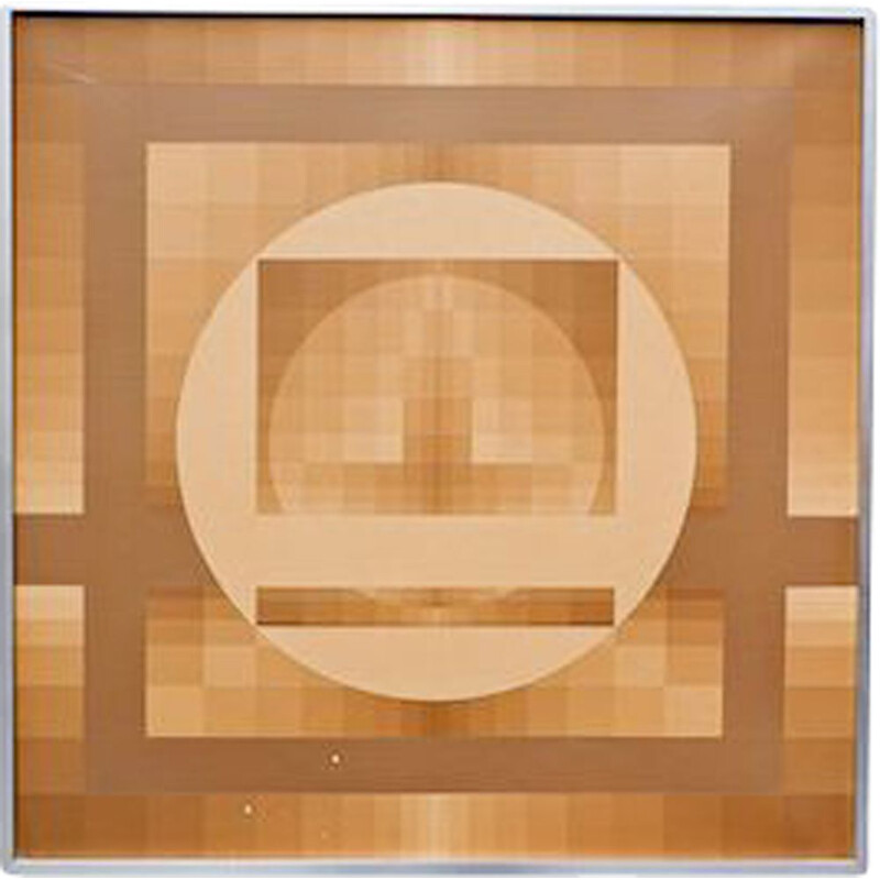 Oil on canvas vintage "geometric composition" by Georges vaxelaire, 1975