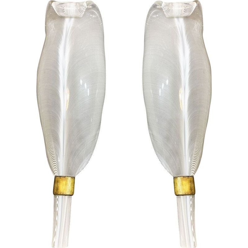 Pair of vintage sconces in filigree glass and gilt bronze for Paolo Venini
