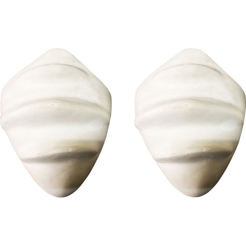 Pair of vintage Nautilus sconces in plaster by Eric Schmitt 1989s