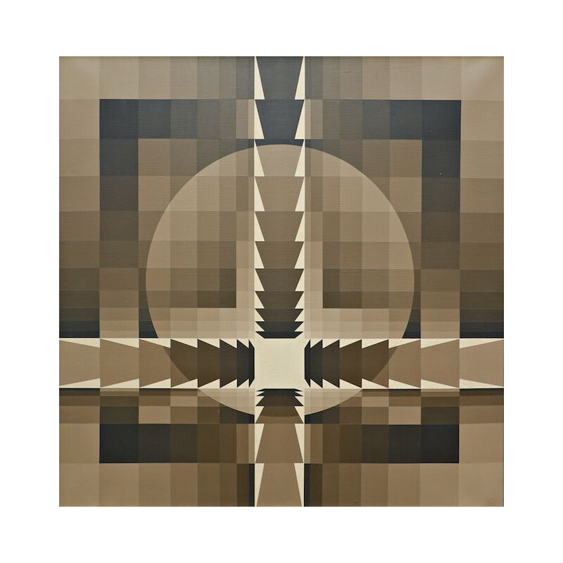 Oude olieverf op doek "geometrische compositie" door Georges Vaxelaire, 1977