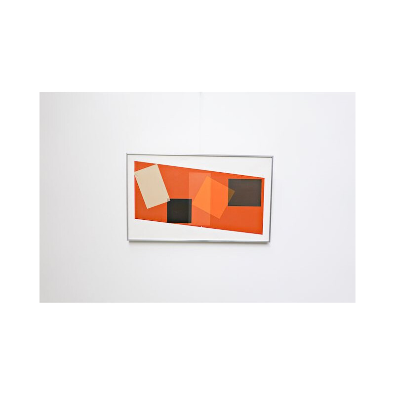 Huile sur toile vintage "Composition géométrique" de Georges Vaxelaire, 1974