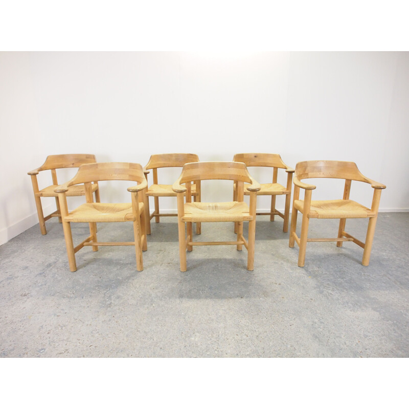 Lot de 6 chaises vintage en pin par Rainier Daumiller