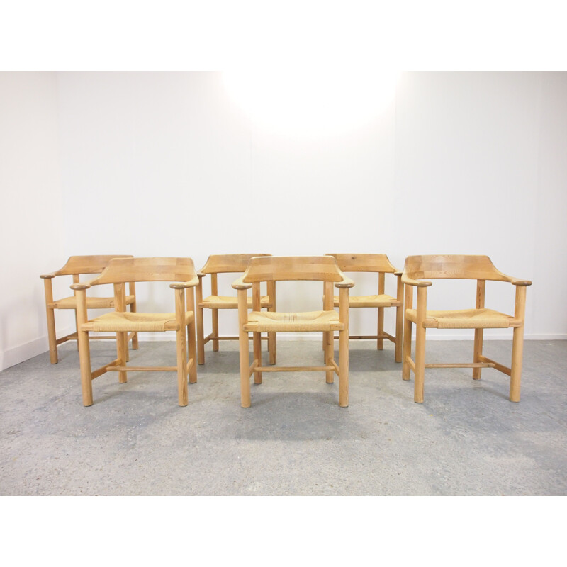 Lot de 6 chaises vintage en pin par Rainier Daumiller