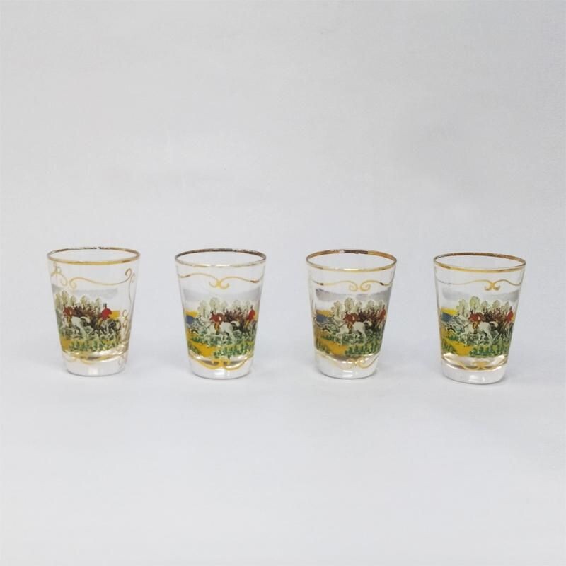 Vintage Cocktail Shaker with 4 Glasses, Italy 1950s