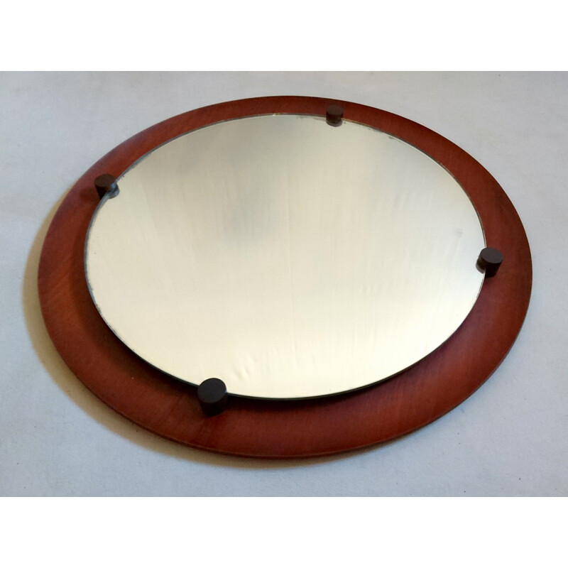 Italian round mirror in teak and rosewood - 1960s