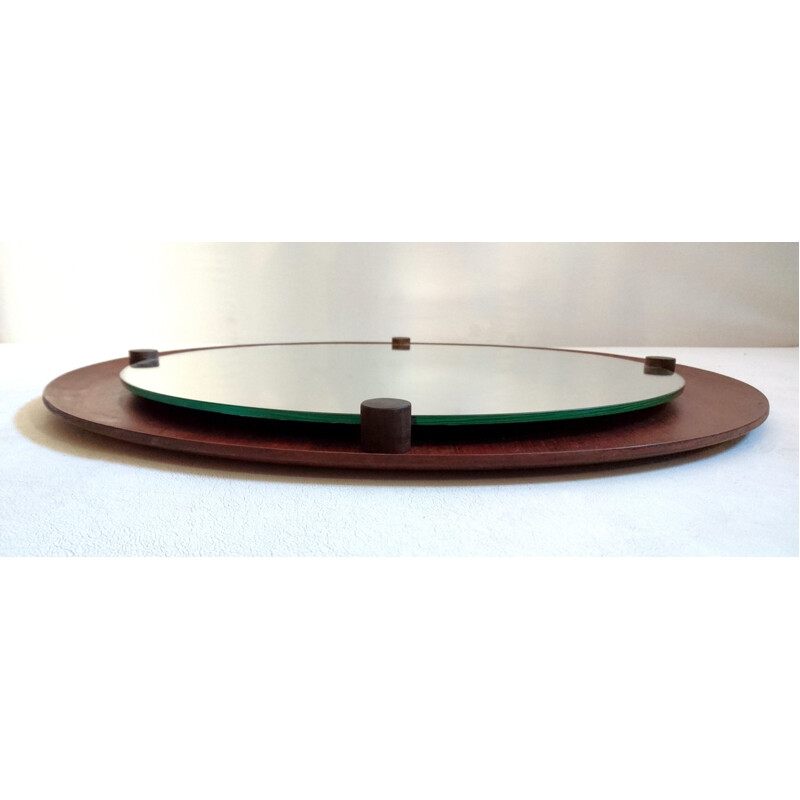 Italian round mirror in teak and rosewood - 1960s