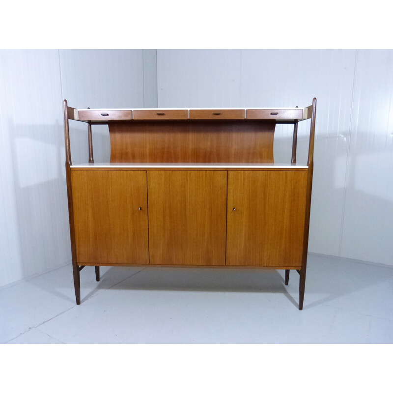 Large German Deutsche Werkstatten highboard in teak with drawers - 1960s