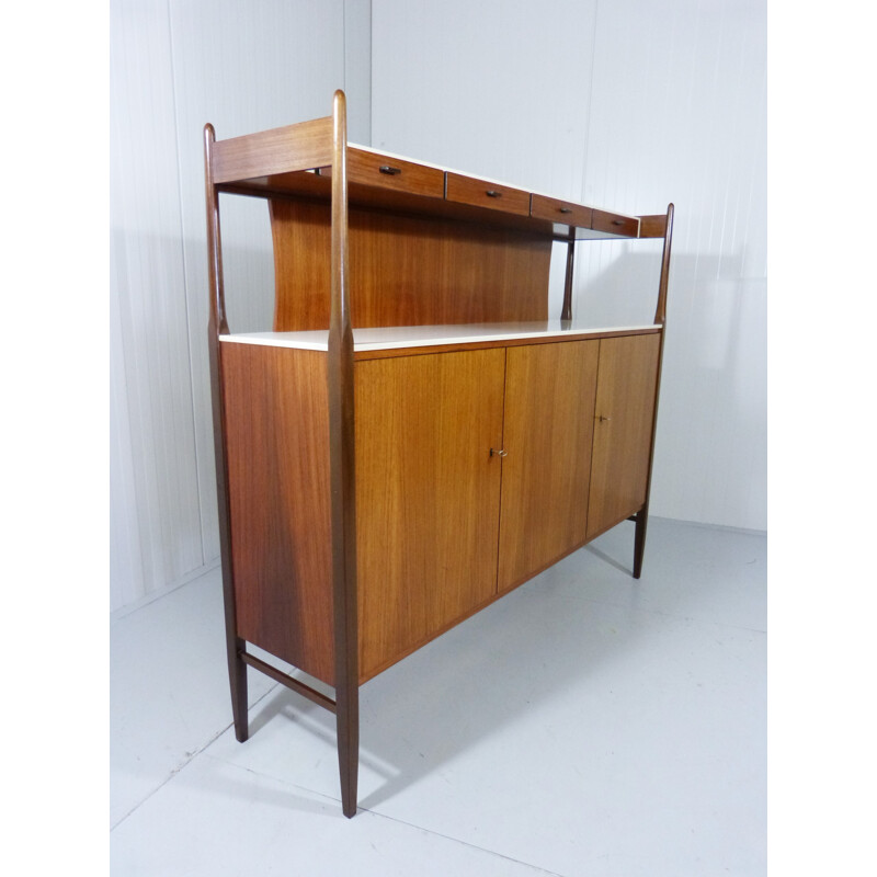 Large German Deutsche Werkstatten highboard in teak with drawers - 1960s