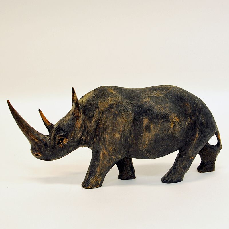 Vintage grey Rhino pair of wood, Scandinavia 1940s