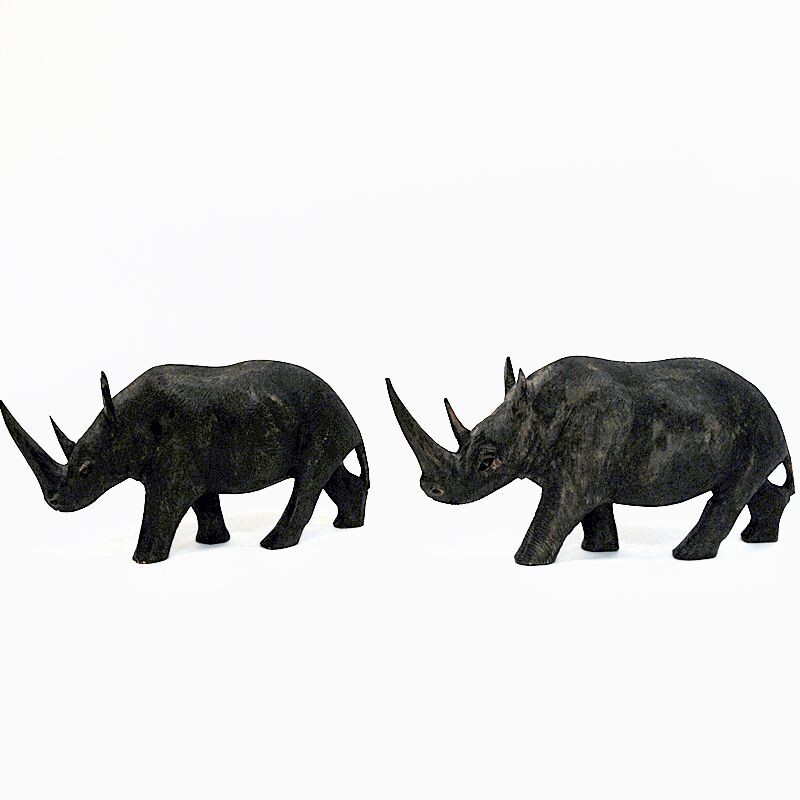 Vintage grey Rhino pair of wood, Scandinavia 1940s