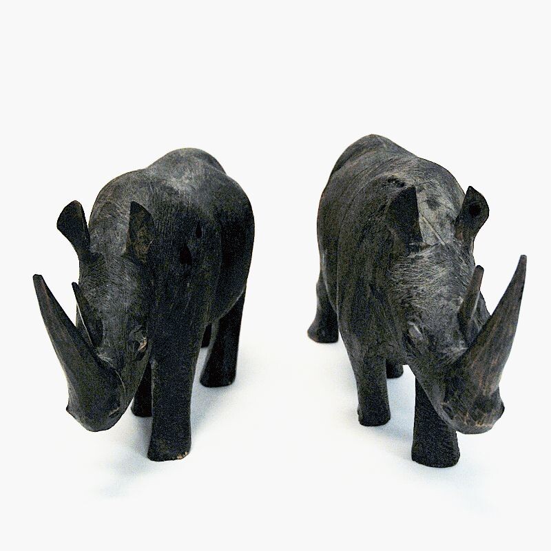 Vintage grey Rhino pair of wood, Scandinavia 1940s
