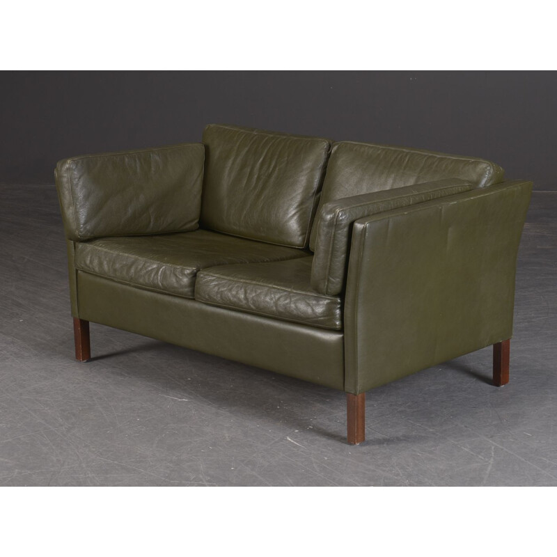 Vintage 2 seater sofa upholstered in green leather, Danish