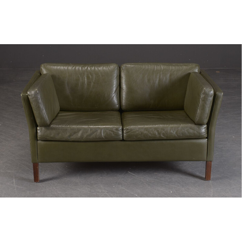 Vintage 2 seater sofa upholstered in green leather, Danish